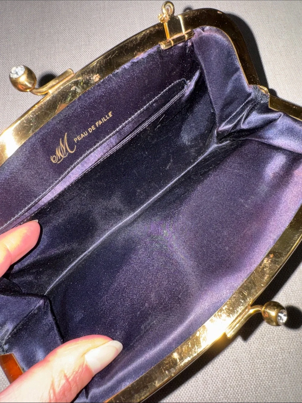 MM Peau De Faille Vintage Clutch/Strap-Bag-Navy/GoldTone Metal- Kisslock
